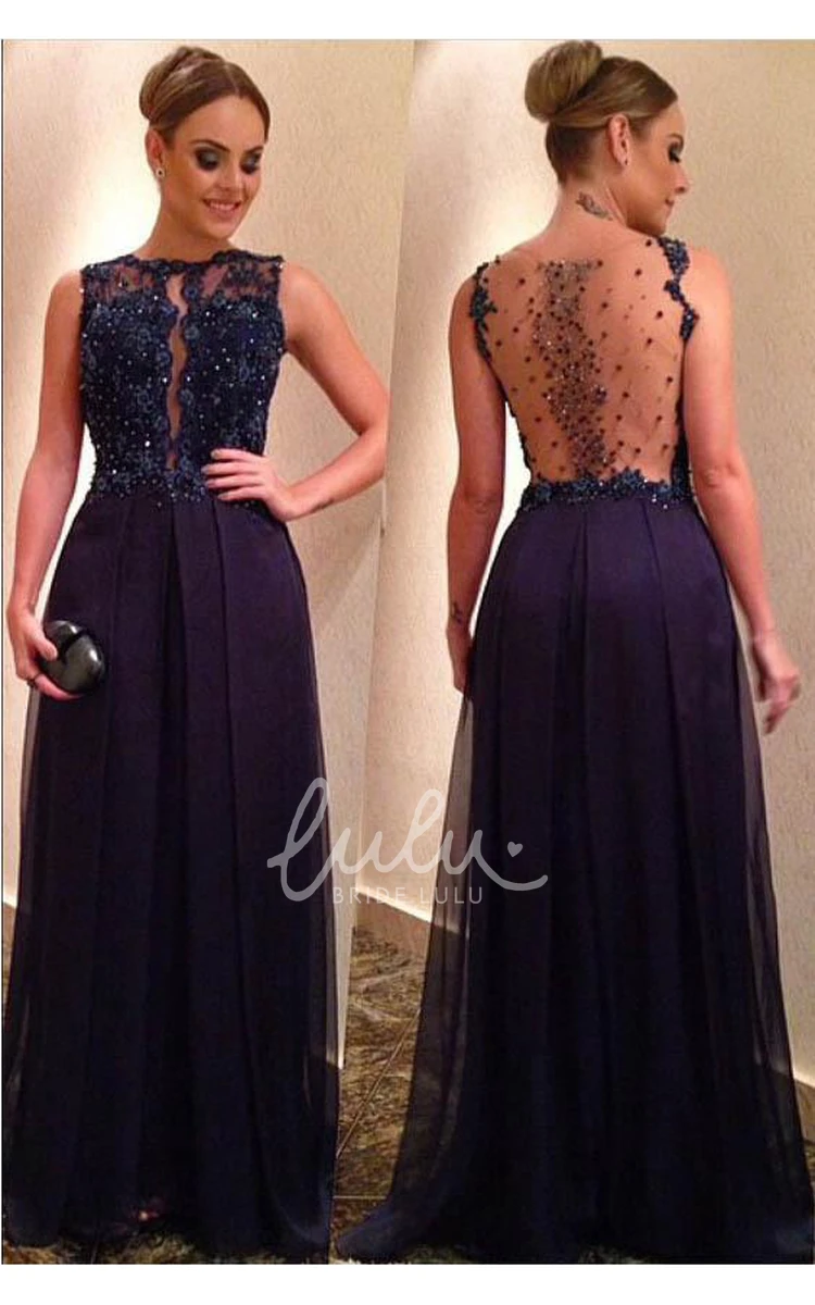 Floor-length A-line Evening Dress with Lace Appliques and Beadings