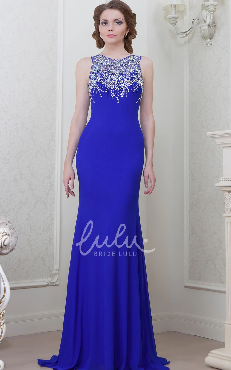 Beaded Scoop-Neck Sleeveless Jersey Prom Dress