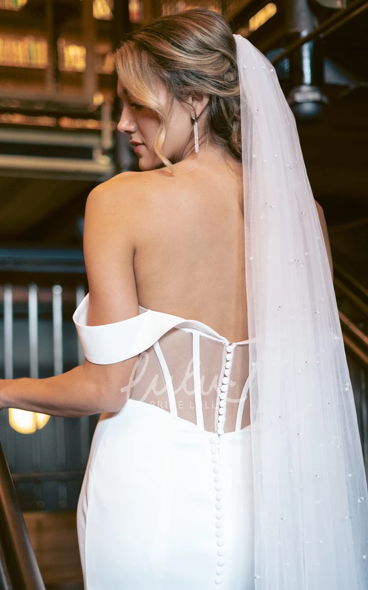 Off-Shoulder Illusion Back Satin Country Wedding Dress