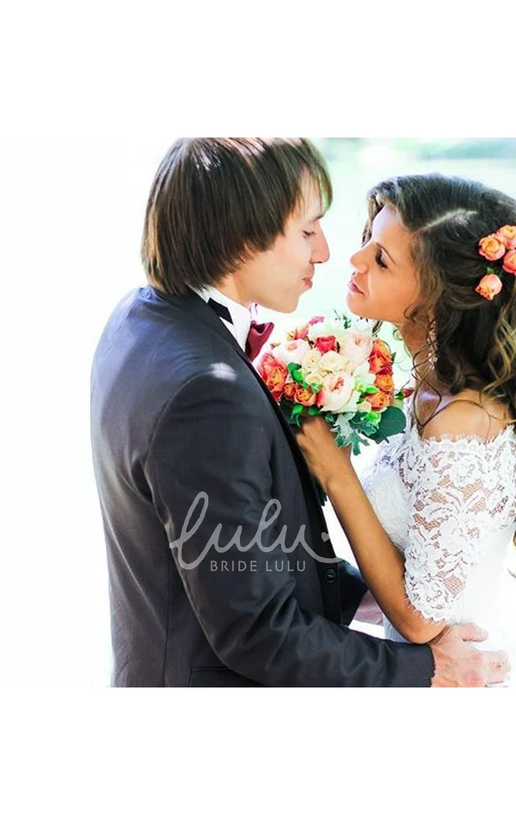 Modern Off-the-shoulder Half-sleeve Mermaid Spring Wedding Dress With Lace