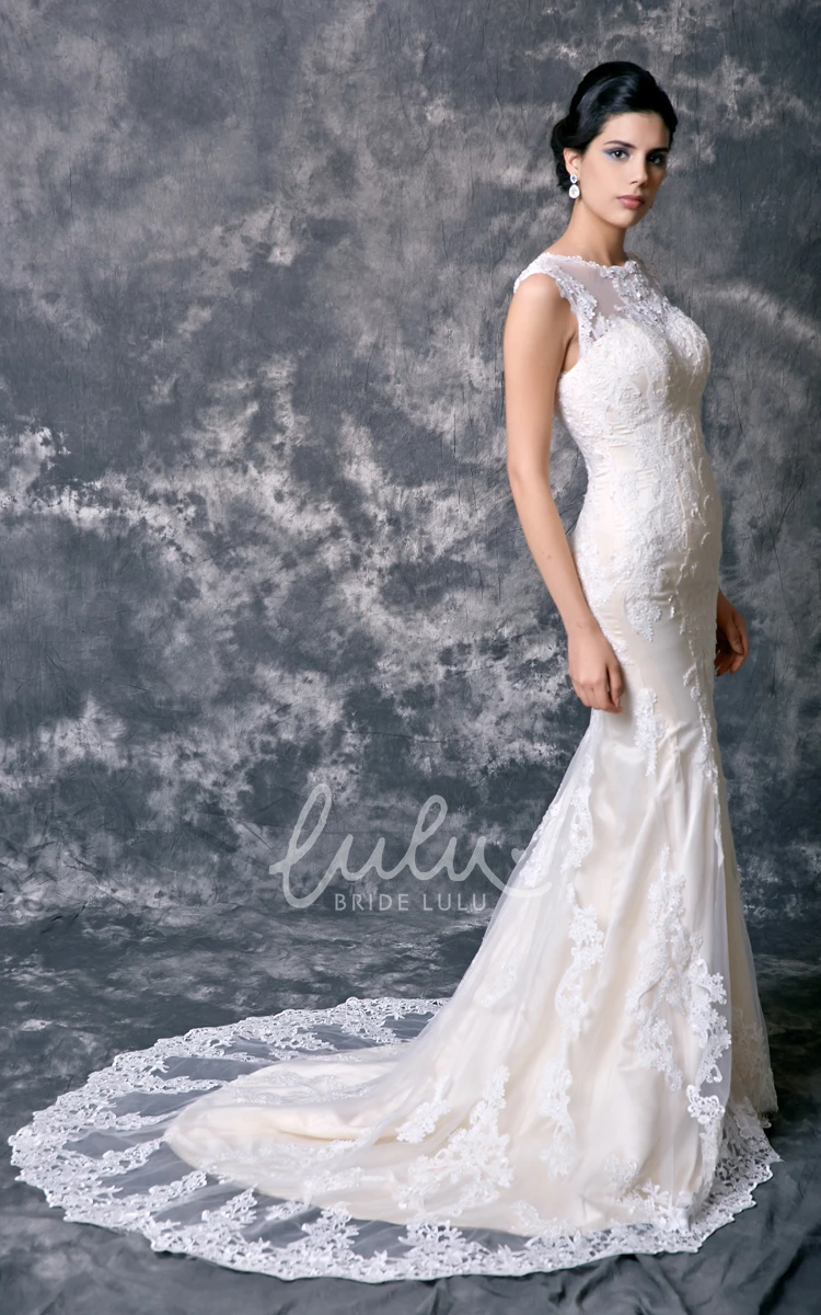 Lace Mermaid High Neck Wedding Dress with Court Train Elegant Sleeveless Bridal Gown