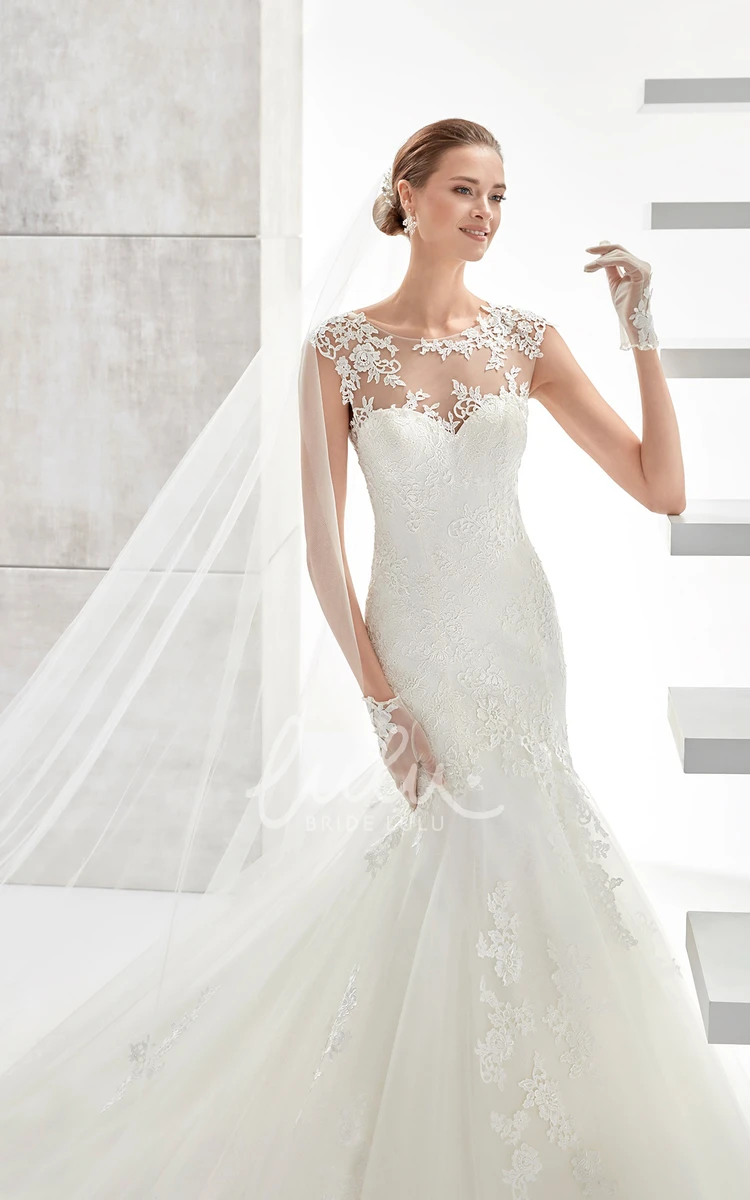 Illusive Mermaid Wedding Dress with Court Train and Jewel Neckline