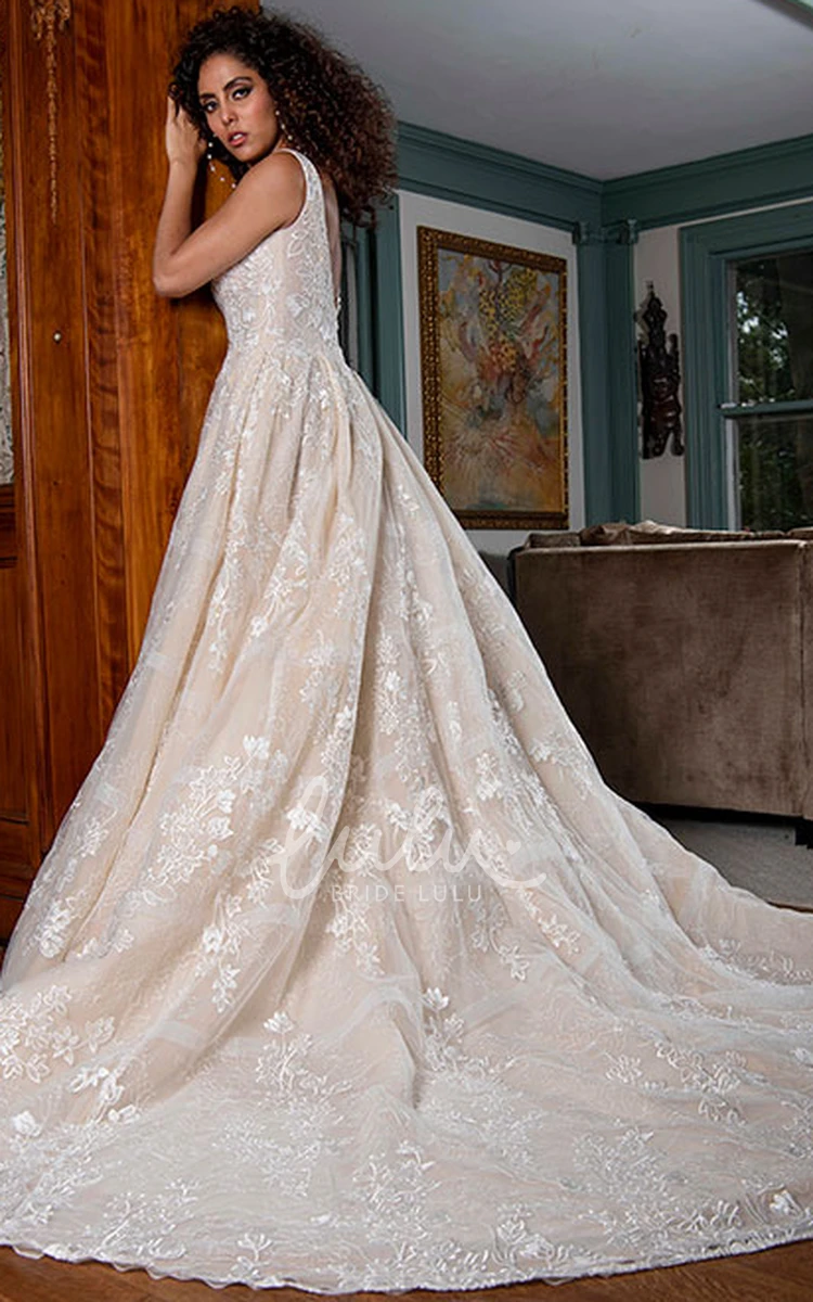 Lace Applique A Line Wedding Dress with Sleeveless Design
