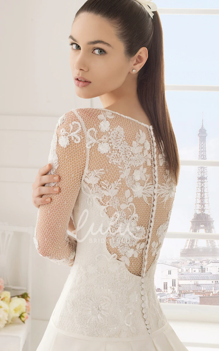 Elegant A-line Wedding Dress with Illusion Back and Long Sleeves