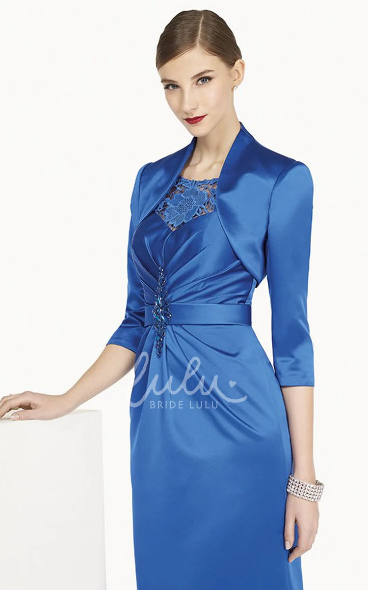 Cap Sleeve Satin Sheath Prom Dress with Scoop Neck and Jacket