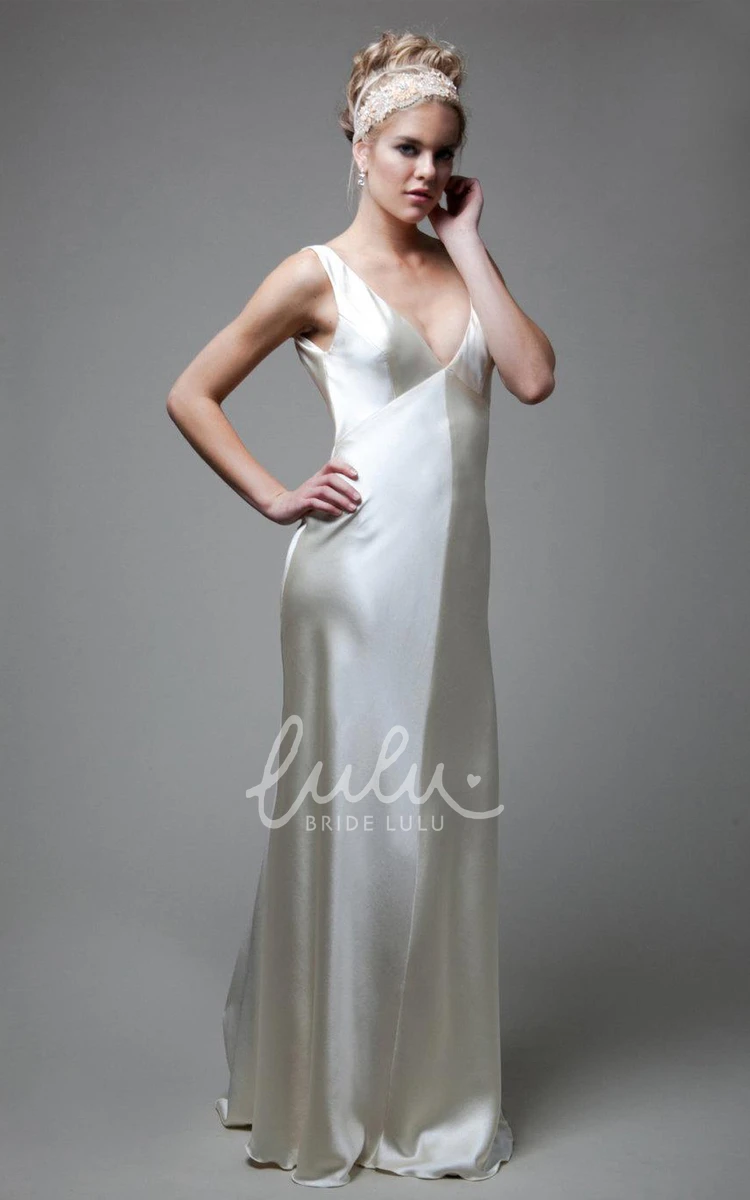 Empire V-Neck Satin Wedding Dress with Deep-V Back