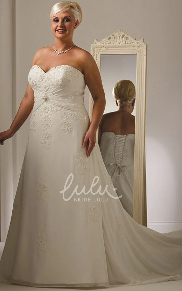 Lace-Up A-Line Wedding Dress with Crystal Applique Bodice and Tulle Skirt