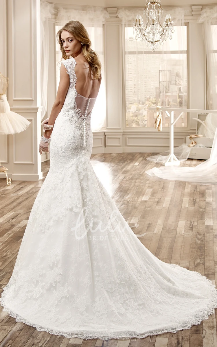 Lace Mermaid Wedding Dress with Deep-V Neckline and Open Back
