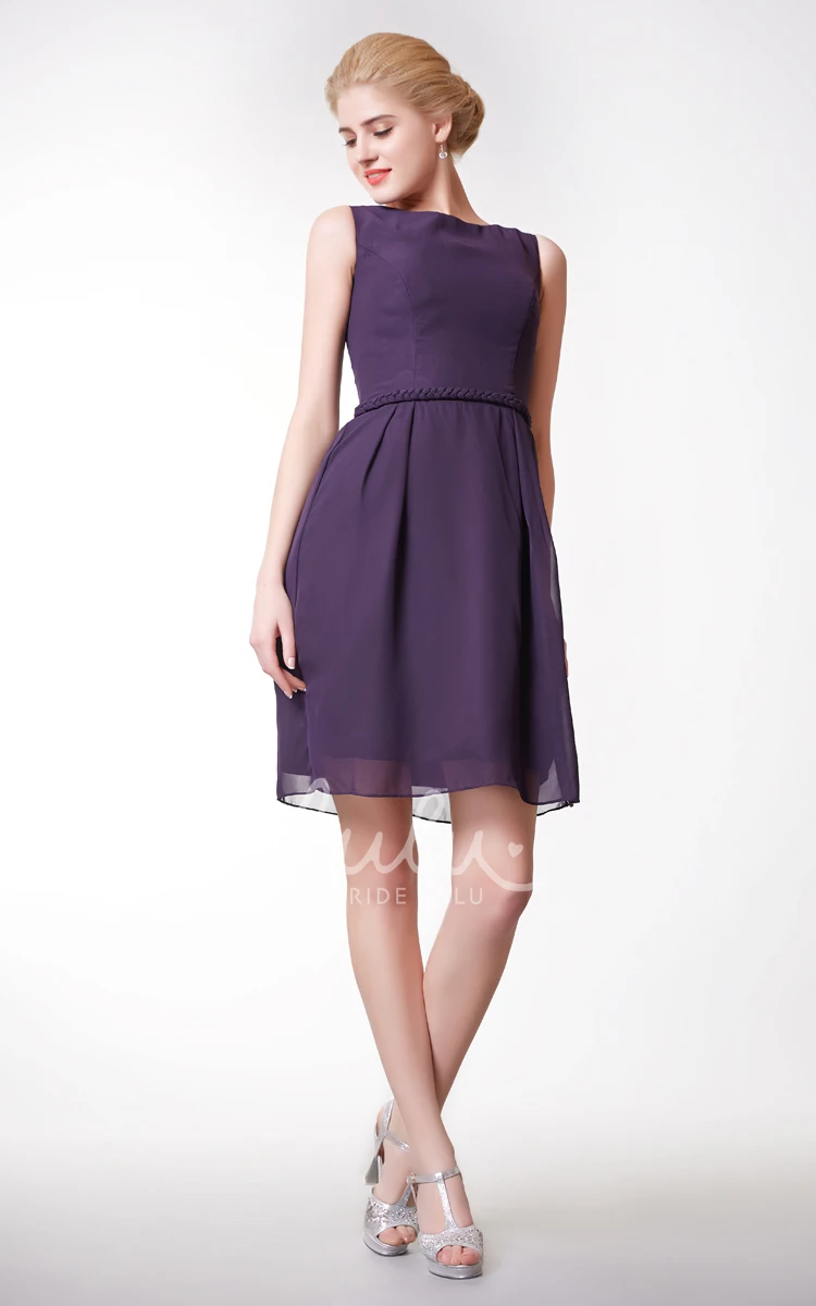 Short Chiffon A-line Dress with Bateau Neckline