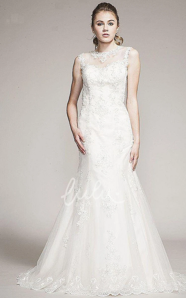 Appliqued Jewel-Neck Sleeveless Trumpet Wedding Dress