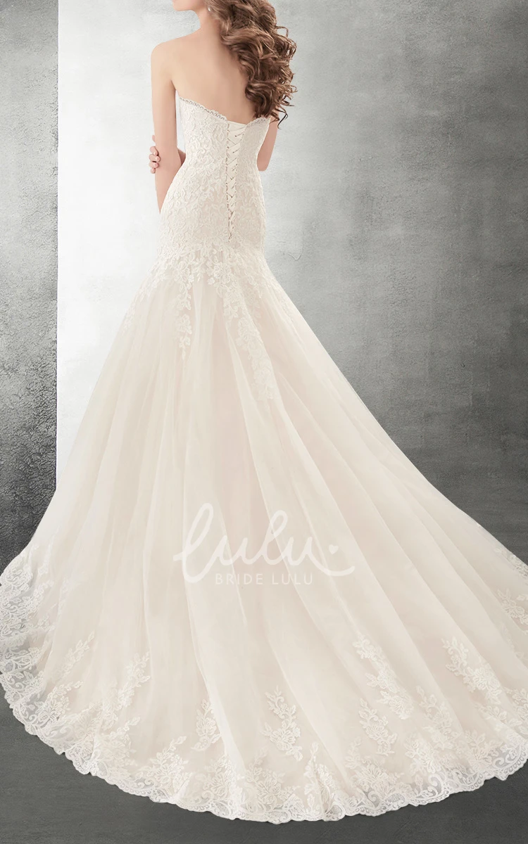 Lace Mermaid Wedding Dress with Sweetheart Neckline and Lace-Up Back