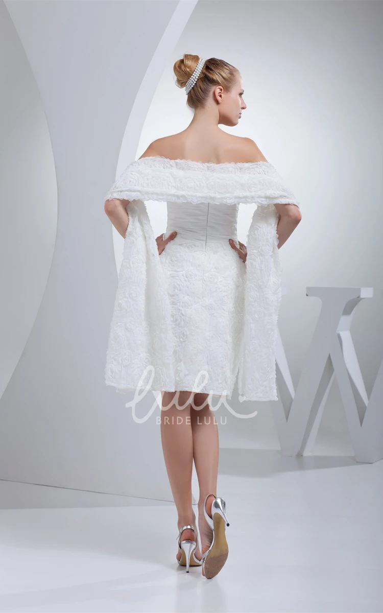 Appliqued Lace Formal Dress with Ruching Knee-Length Strapless Wrap