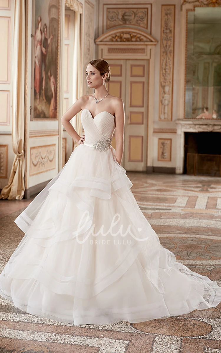 Ball Gown Tulle Wedding Dress with Sweetheart Neckline and Tiered Skirt