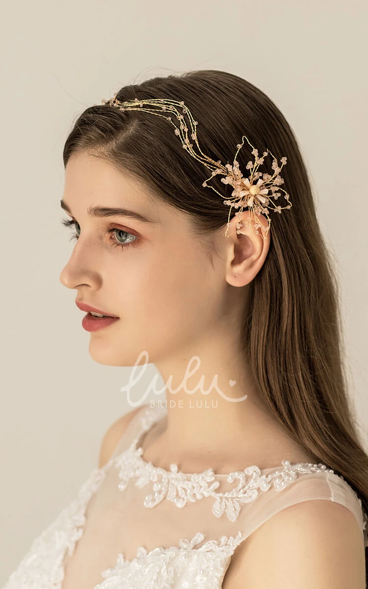 Golden Romantic Beaded Headbands with Flowers