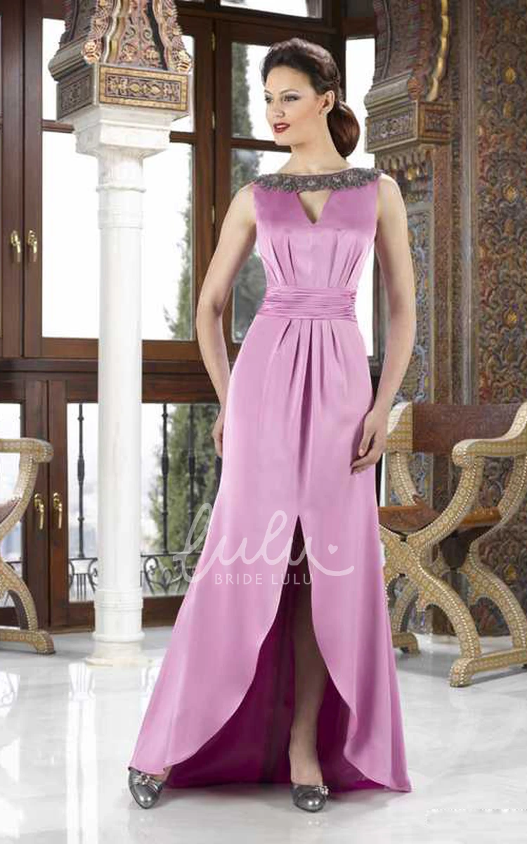 Jewel Neck Satin Mother Of The Bride Dress with Cape and Beading Unique Prom Dress