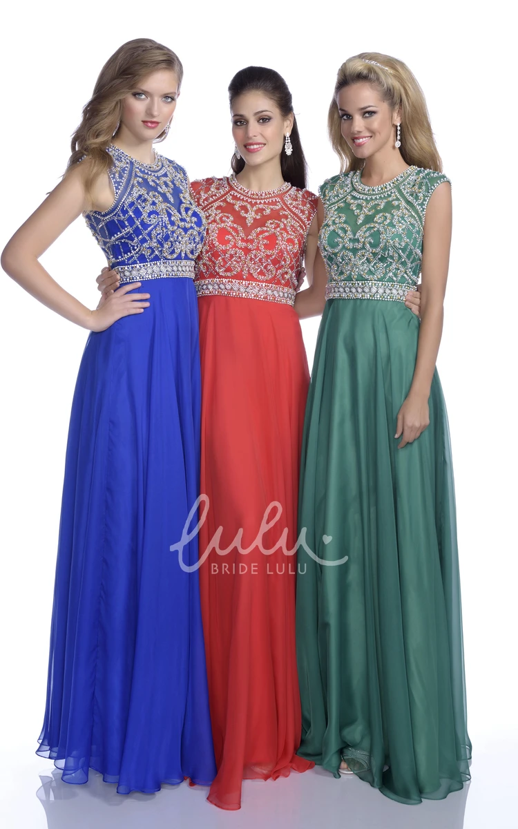 Crystal Bodice A-Line Chiffon Prom Dress with Jewel Neckline