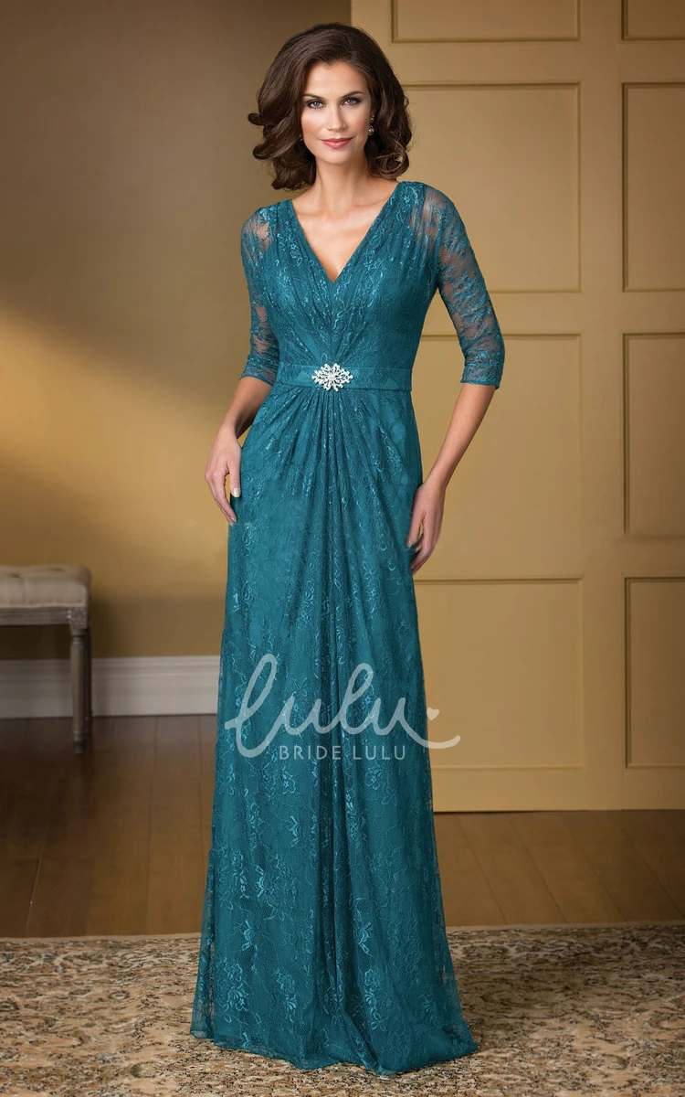 V-Neck Lace Gown with Beadings and Illusion Back for Formals