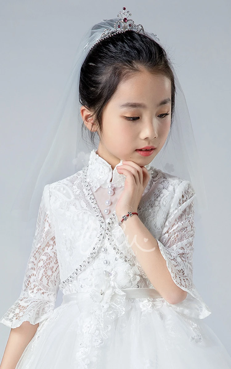 Double Layer Floral Tulle Flower Girl Veil Simple Style