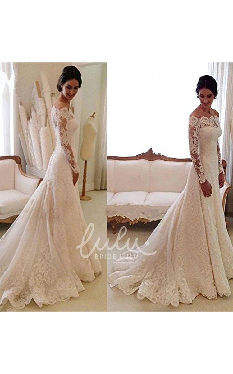 Off-the-Shoulder Vintage Lace A-Line Wedding Dress