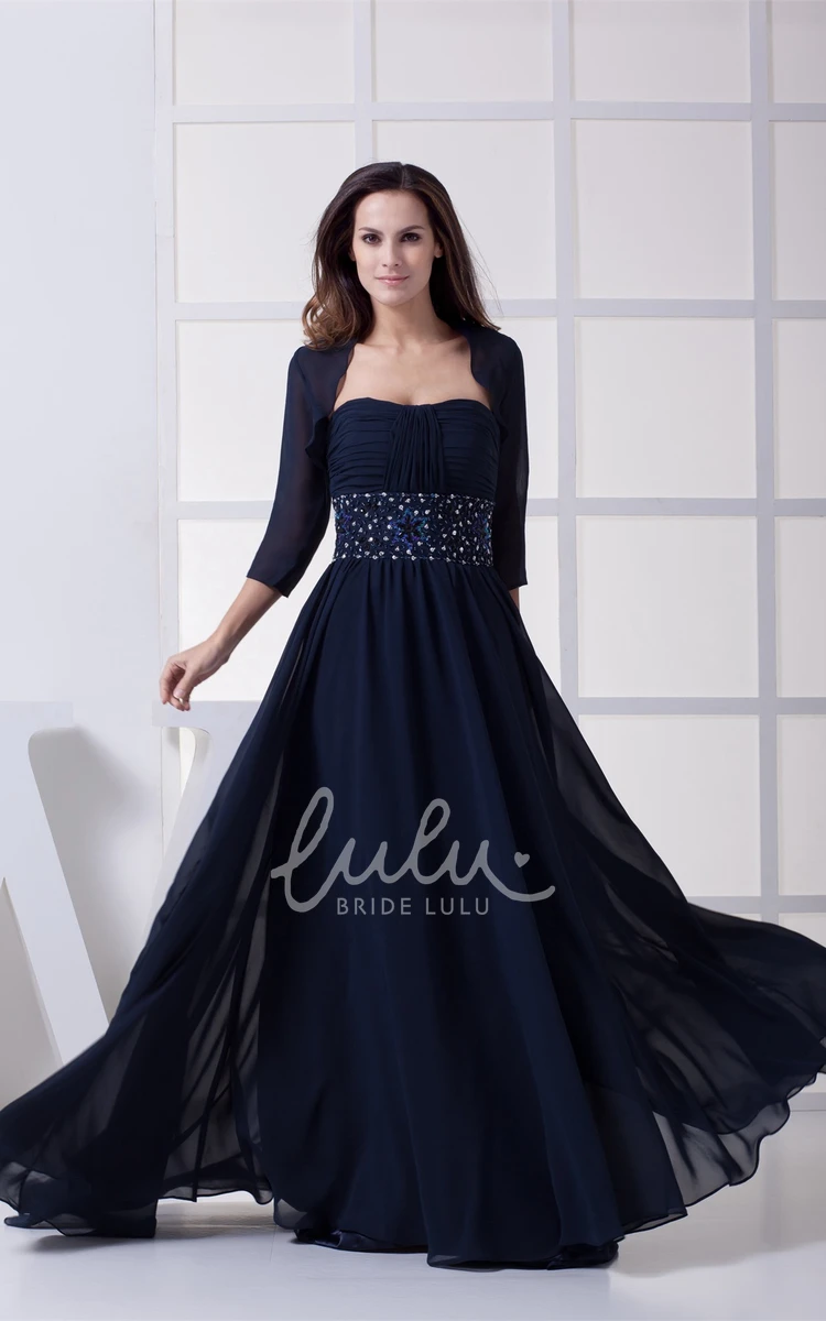 Chiffon Maxi Formal Dress with Beaded Waist and Bolero