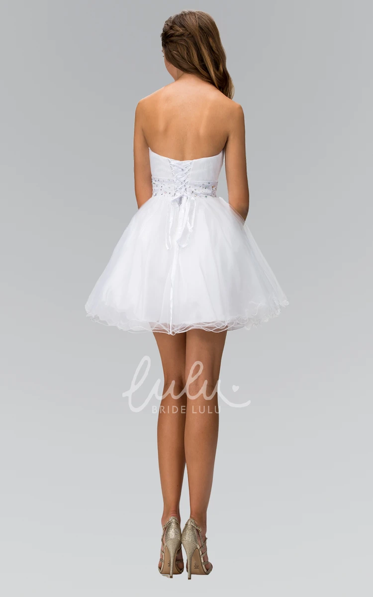 Lace-Up Tulle A-Line Dress with Beading & Ruffles
