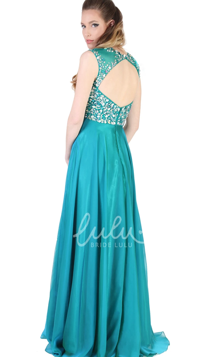 High-Neck Beaded Maxi Sleeveless Evening Dress A-Line Style