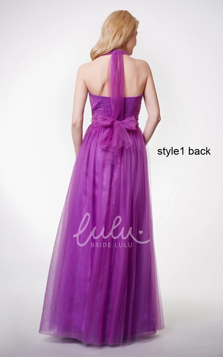 Sleeveless Tulle Prom Dress with Pleats and Convertible Straps A-line