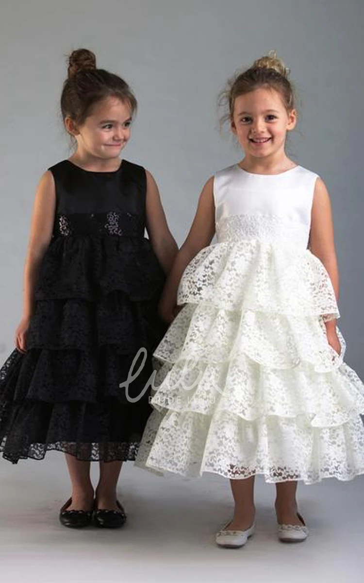 Lace Flower Girl Dress Tea-Length Women's Elegant