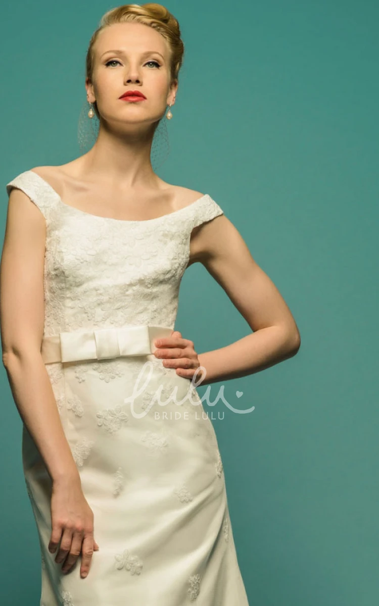 Satin Square-Neck Long Bow Wedding Dress with Appliques