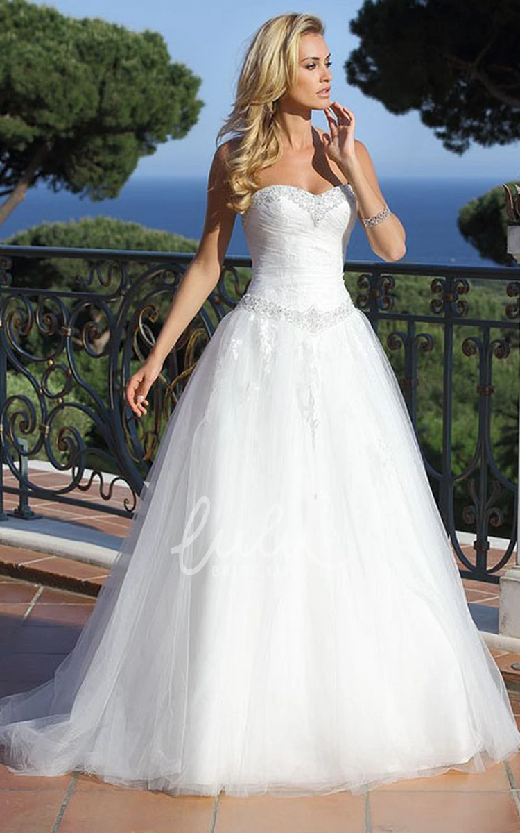 Sweetheart Beaded Tulle Wedding Dress with Ruching Maxi Bridal Gown