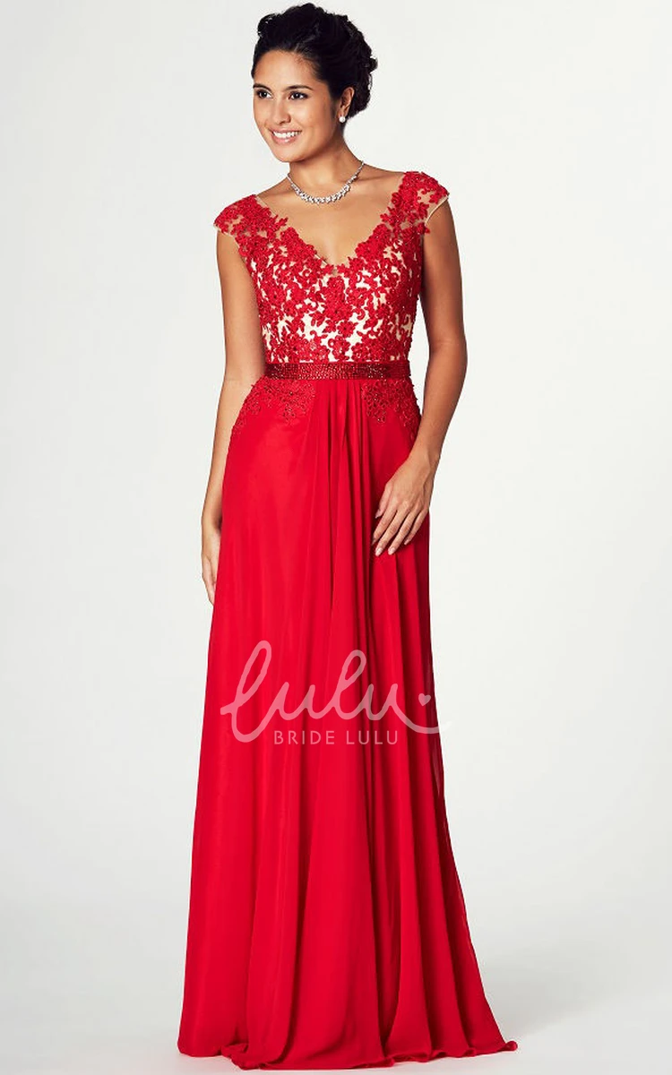 Cap Sleeve V-Neck Jersey Prom Dress with Appliques Unique Prom Dress 2024