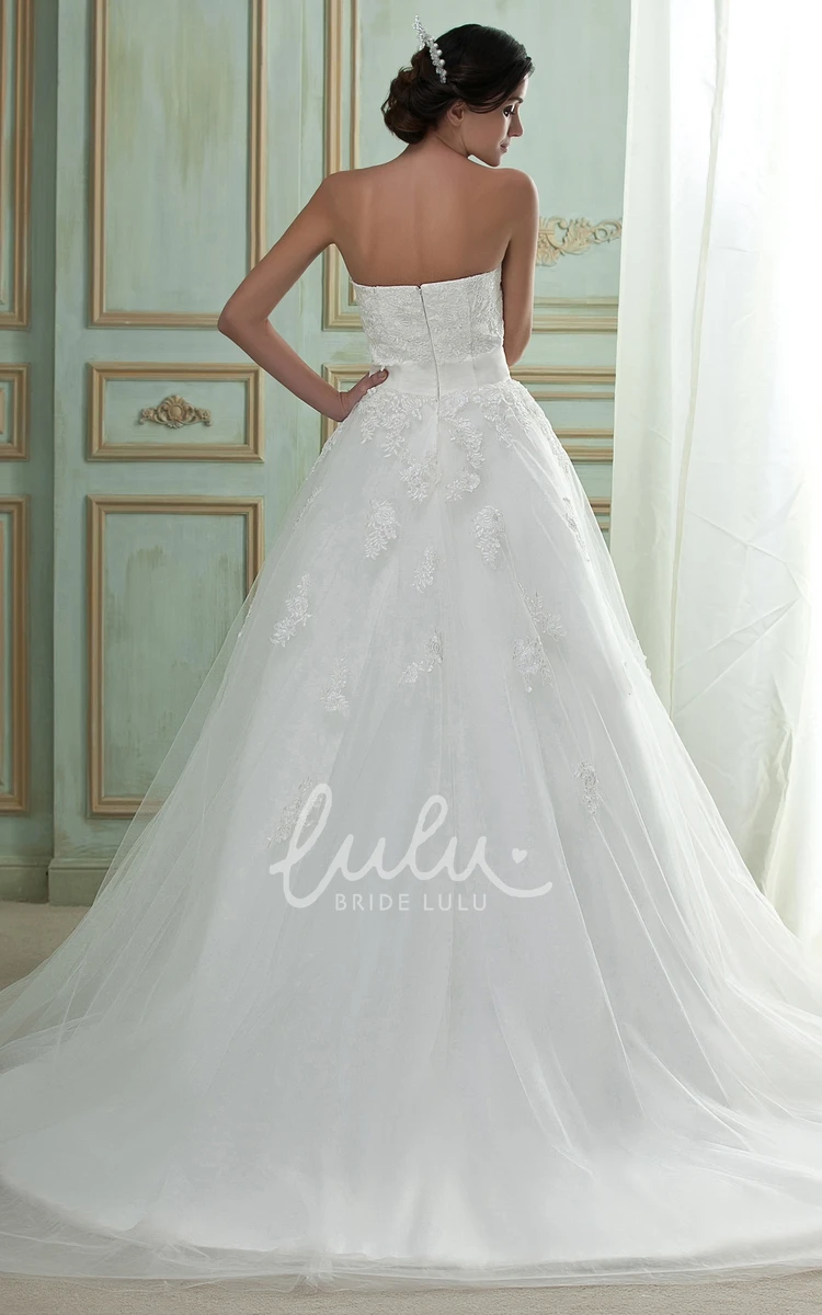 A-Line Lace Wedding Gown with Bolero and Tulle Overlay Strapless Bridal Dress