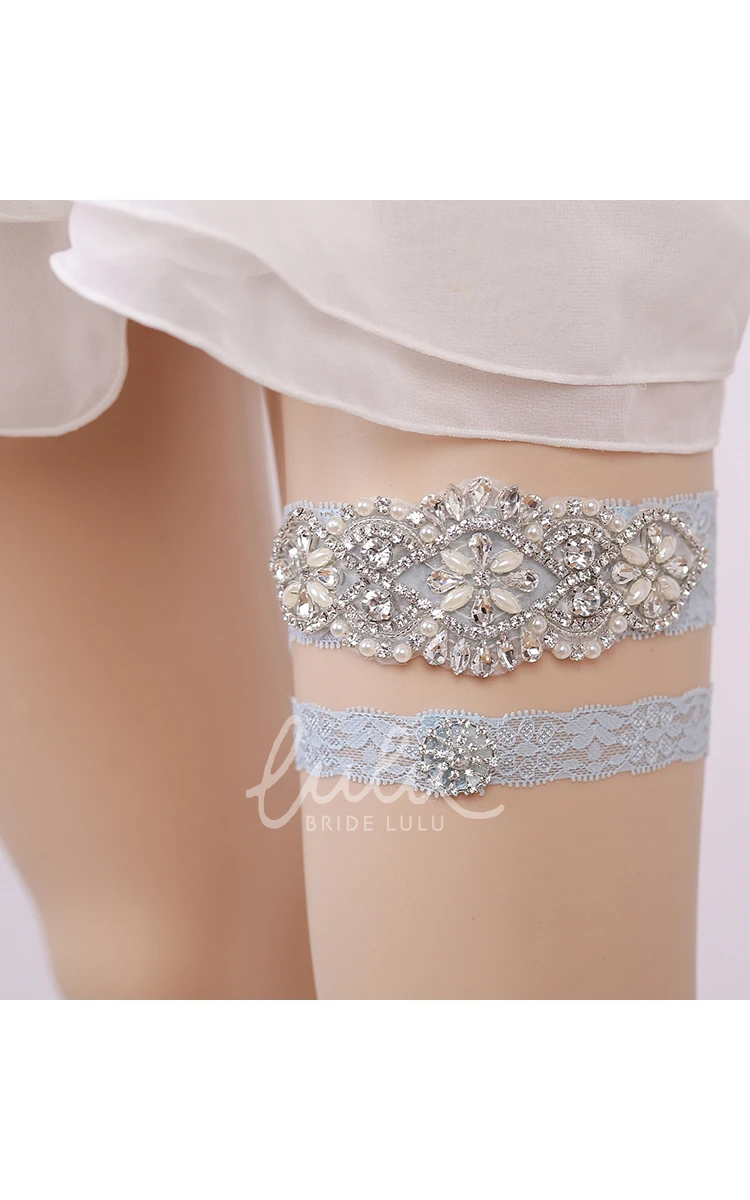 Blue Diamond Lace Elastic Bridesmaid Garter Unique Design