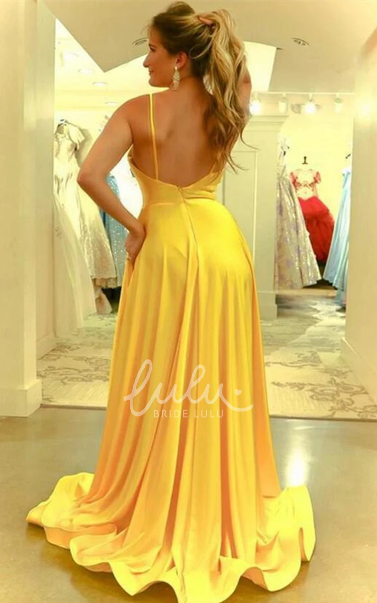 Satin Spaghetti A-Line Prom Dress with Ruching Elegant Formal Dress