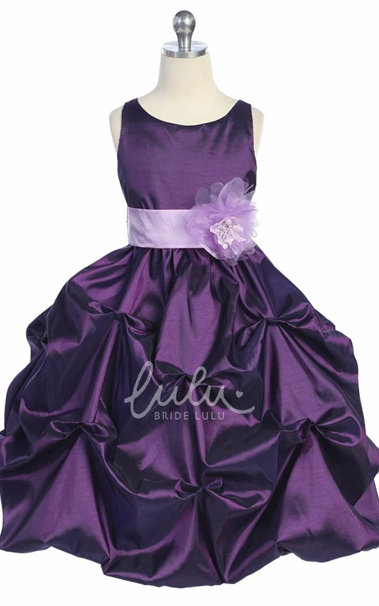 Floral Taffeta Pick Up Tea-Length Flower Girl Dress Boho