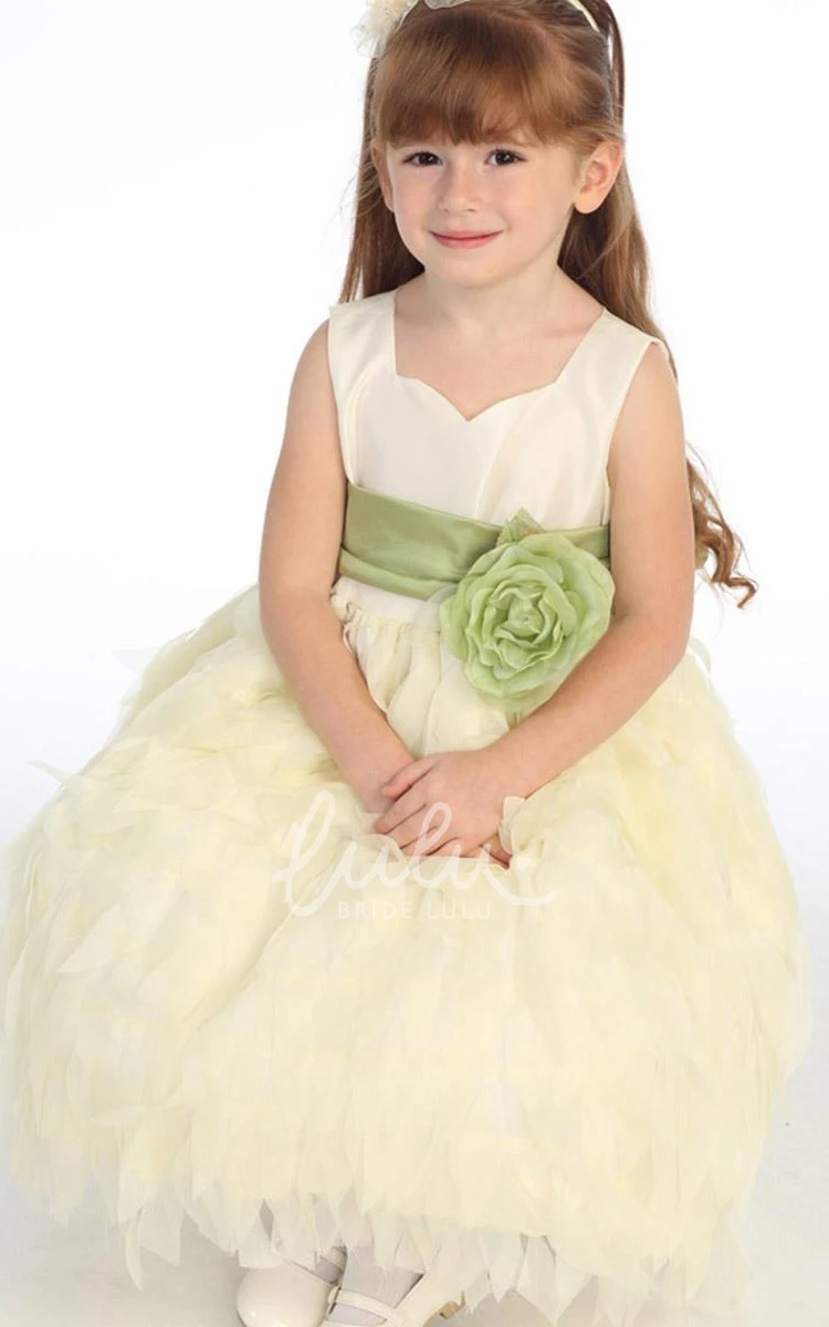 Sweetheart Tiered Chiffon&Taffeta Tea-Length Flower Girl Dress Classy Wedding Dress for Girls