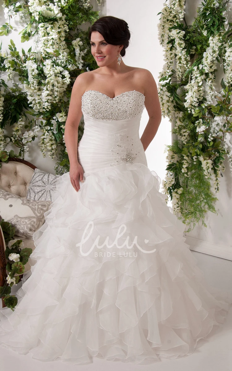 Beaded A-Line Wedding Gown with Sweetheart Neckline and Ruffled Skirt