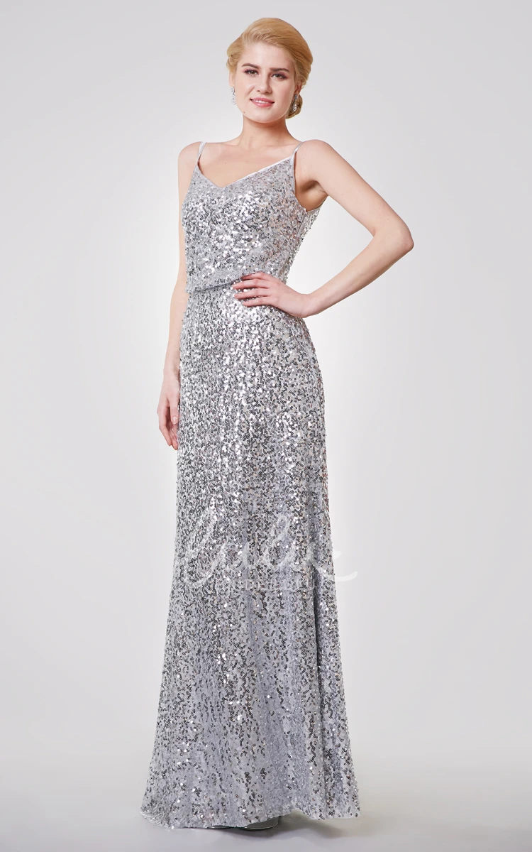 Sequined Spaghetti Strap Prom Dress in Sheath Style