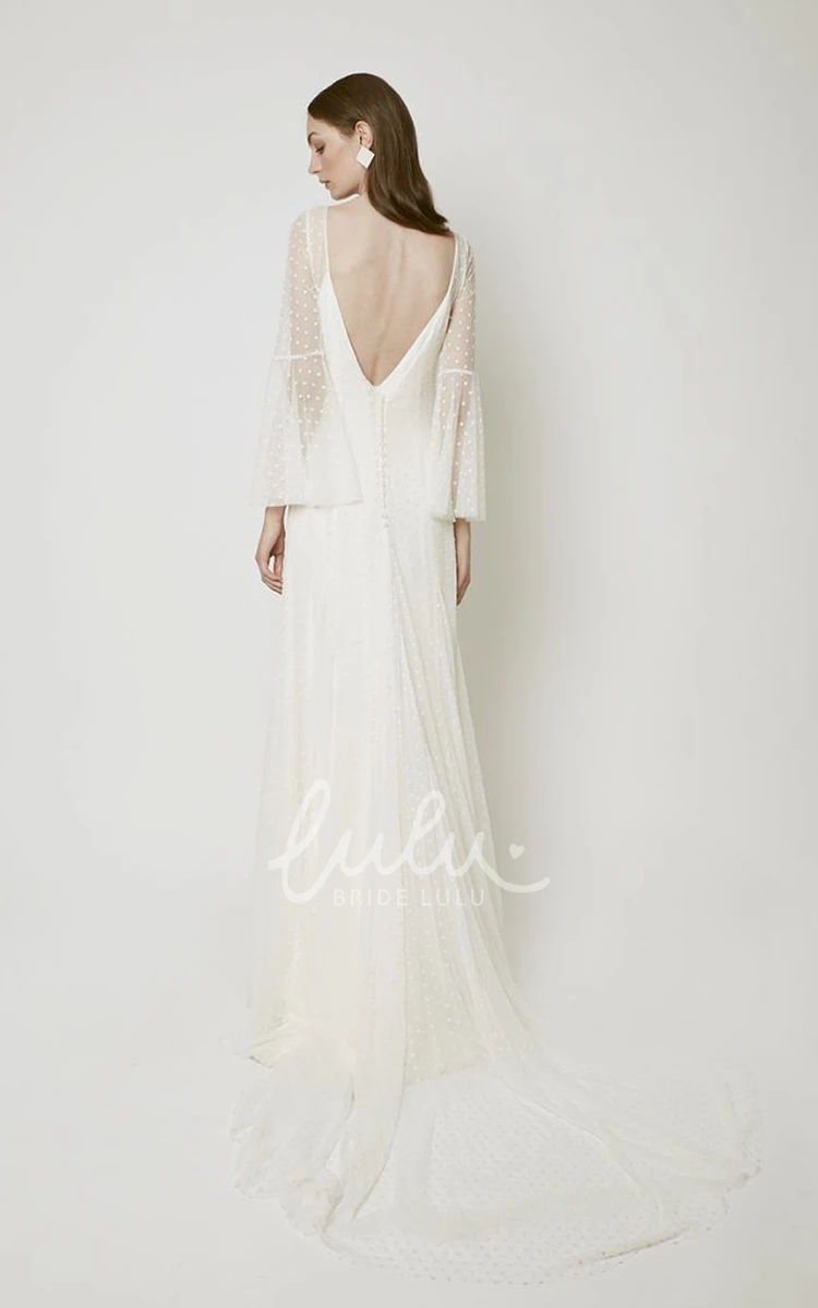 Bell Sleeve Sheath Wedding Dress Stylish Tulle Bridal Gown