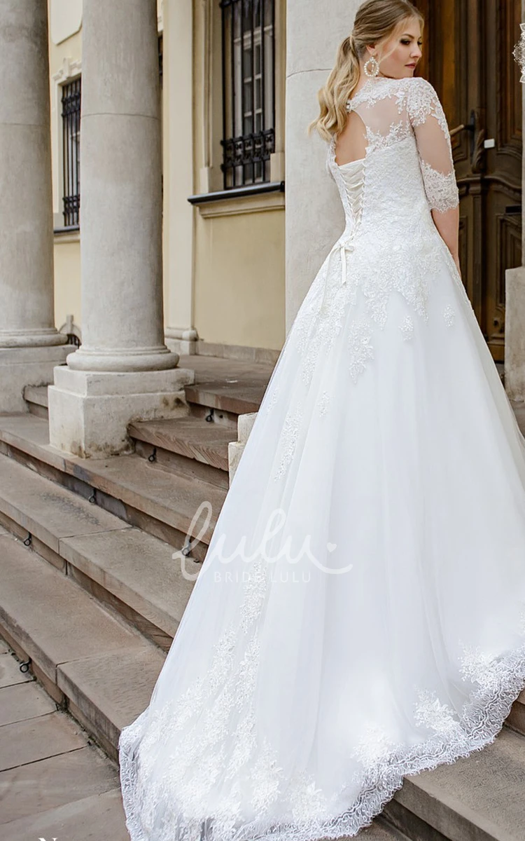 Romantic Lace Ball Gown Wedding Dress with Appliques and Half Sleeves Classy Bridal Gown