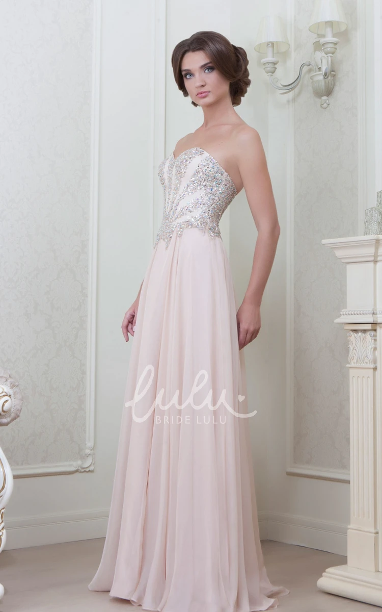 Sleeveless Beaded Chiffon Evening Dress Sheath Sweetheart Floor-Length