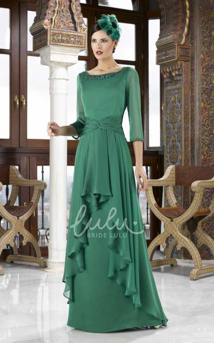 Beaded Chiffon Mother Of The Bride Dress 3-4 Sleeve Square Neck with Draping