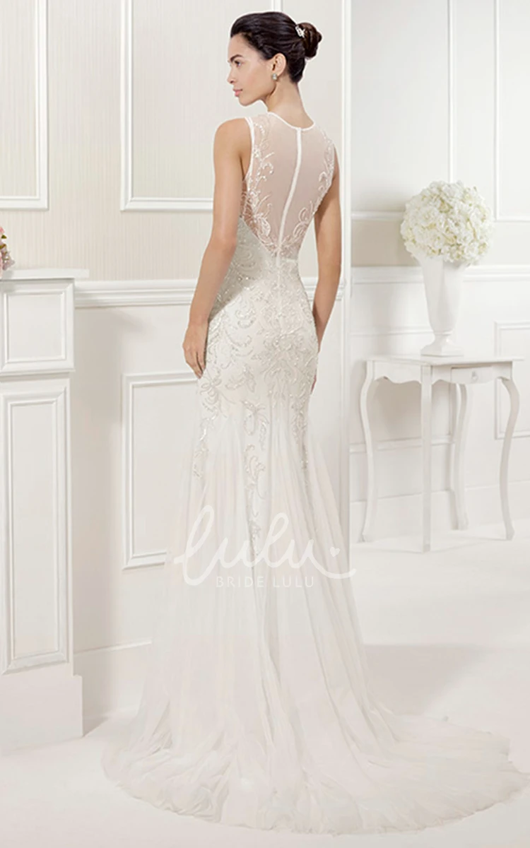 Tulle A-Line Wedding Dress with Jewel Neckline Embroidery and Crystals