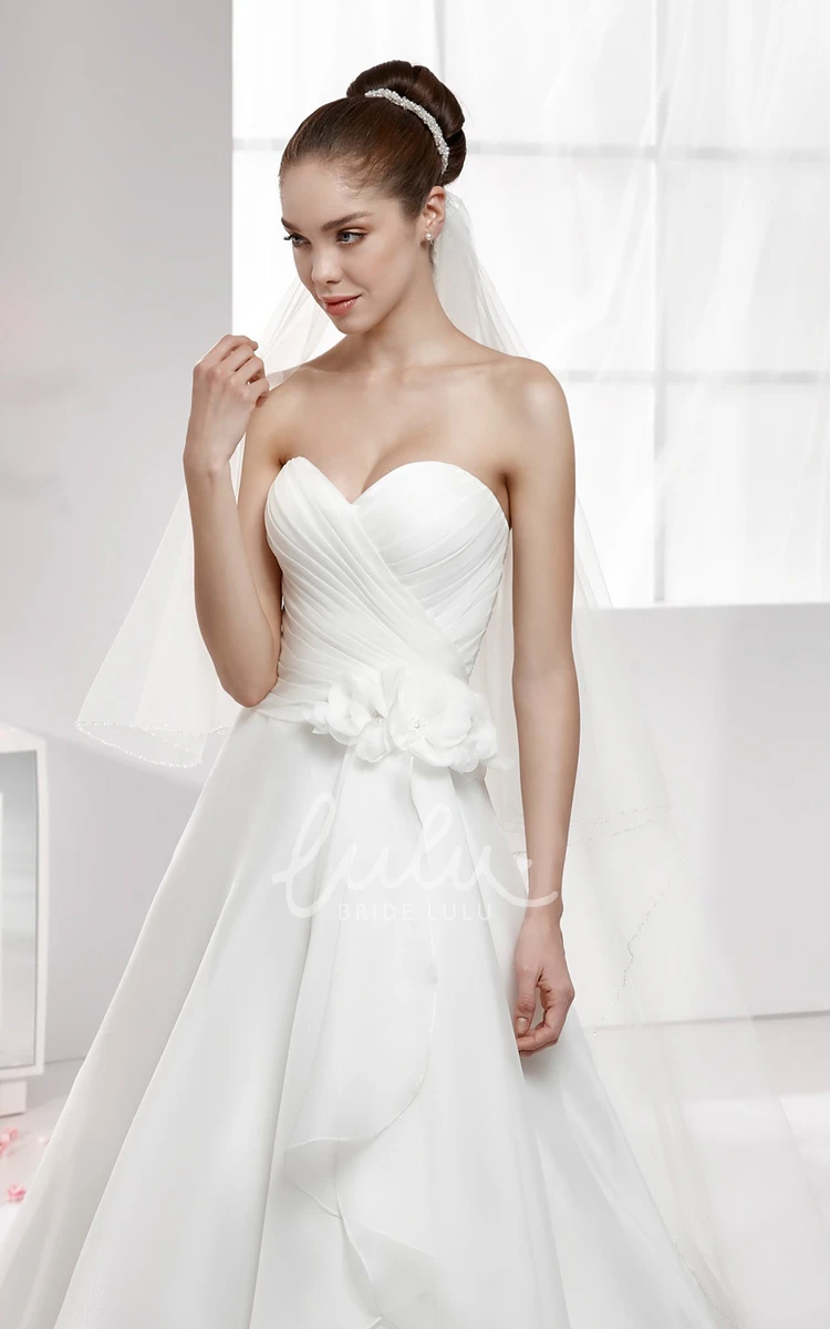 Chiffon A-Line Wedding Dress with Floral Waist and Pleated Bodice