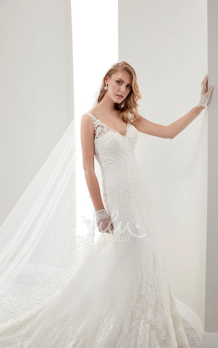 Mermaid Lace Wedding Dress with Illusive Appliques and Open Back