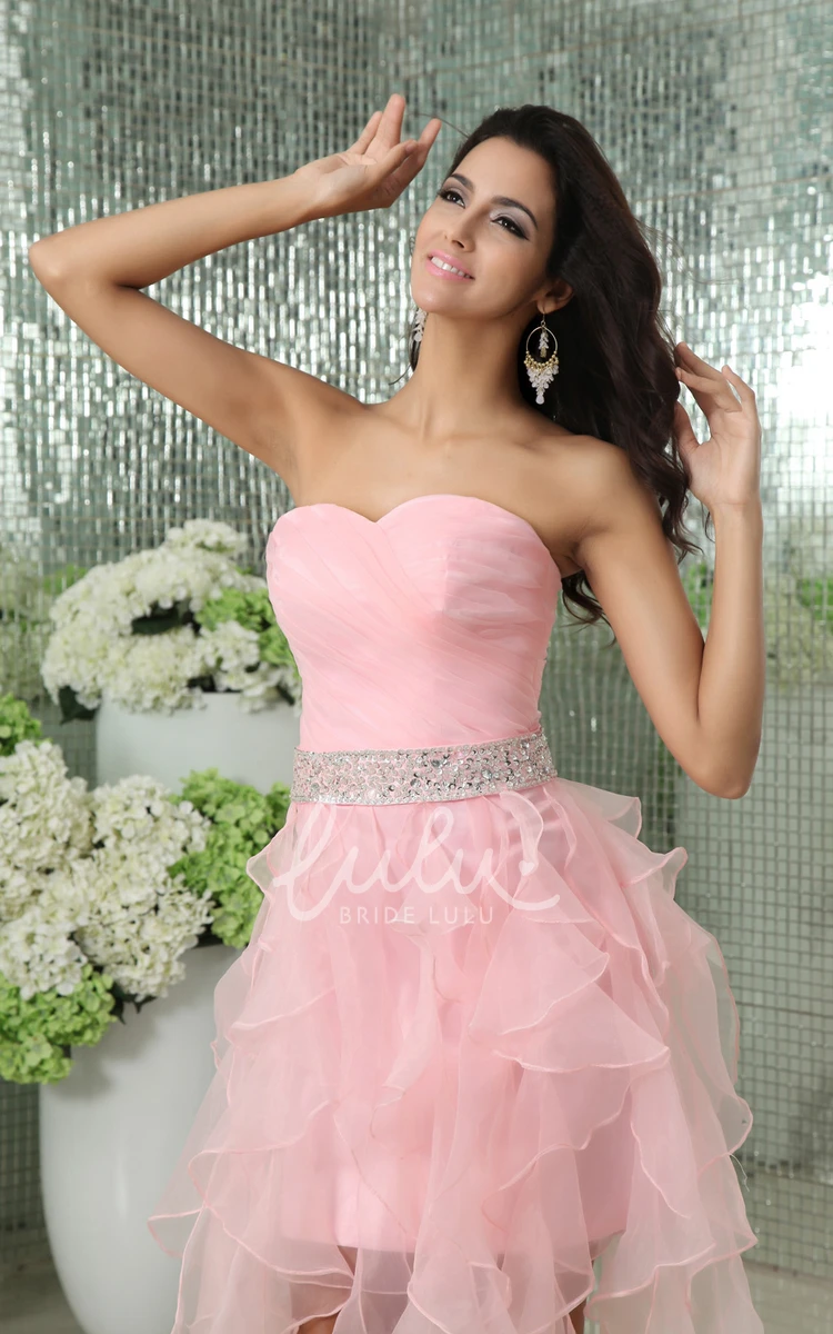 Cascading Ruffle Short Dress with Sweetheart Neckline and Beaded Waist