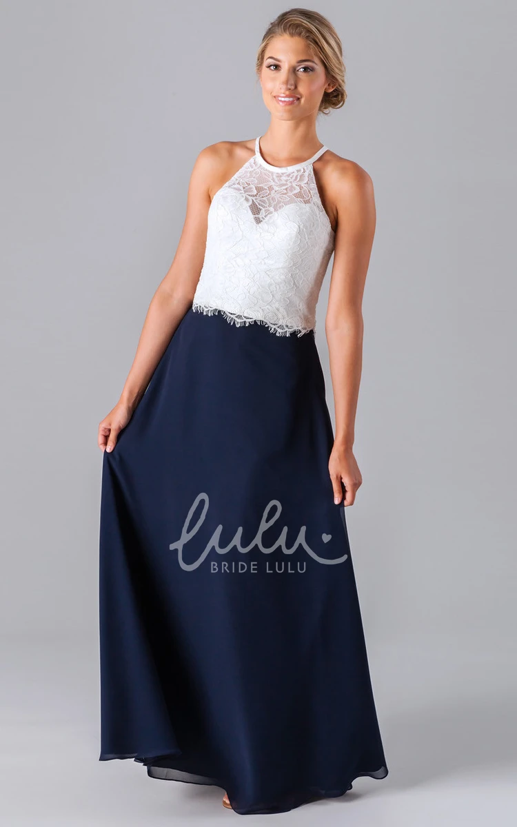 A-Line Chiffon&Lace Bridesmaid Dress Floor-Length & Modern