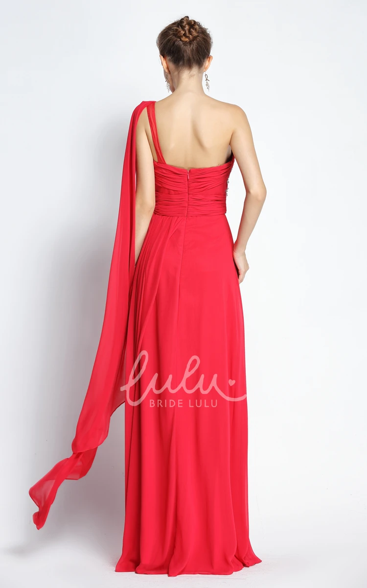 A-Line Chiffon Prom Dress Floor-length One-shoulder + Beading + Modern