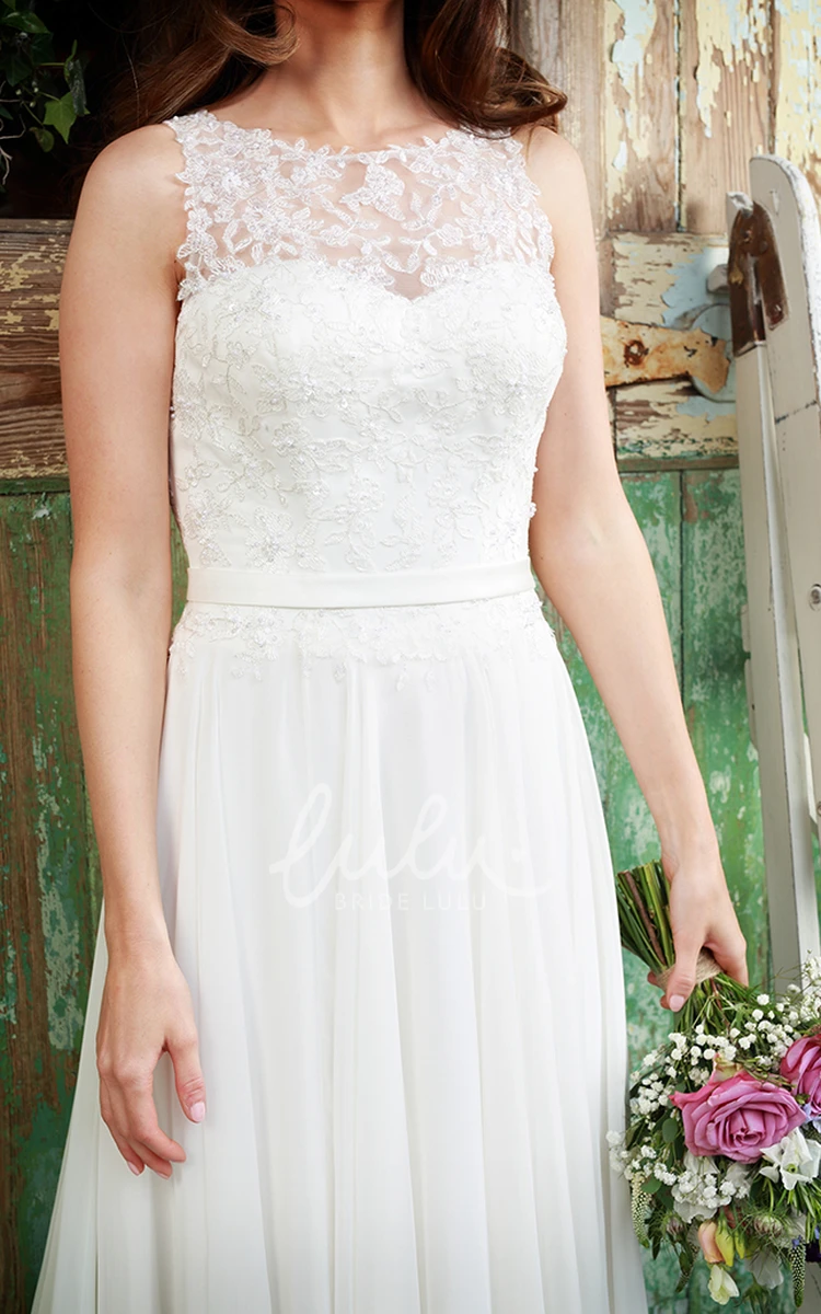 Illusion Sleeveless Tulle Wedding Dress with Scoop-Neck Beautiful Bridal Gown