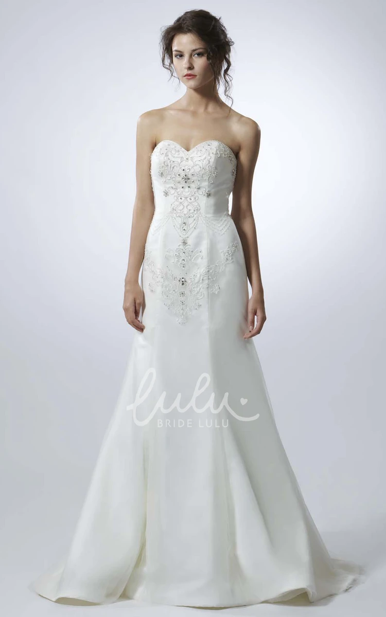 Sweetheart Beaded Satin Wedding Dress A-Line Classic Style